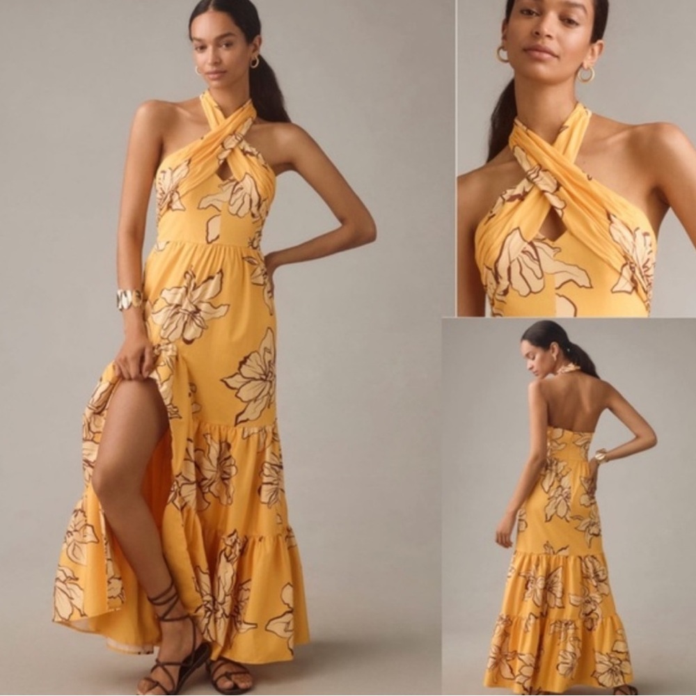 Hutch Mustard Floral Halter Maxi Dress